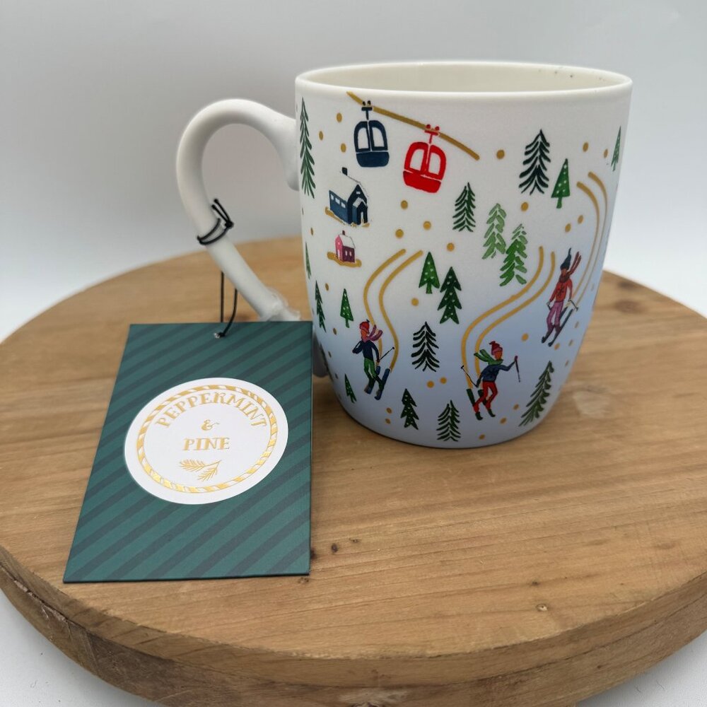 Peppermint & Pine Cup Mug Winter’s Scene Ice Skating Country Whimsical Rifle pap